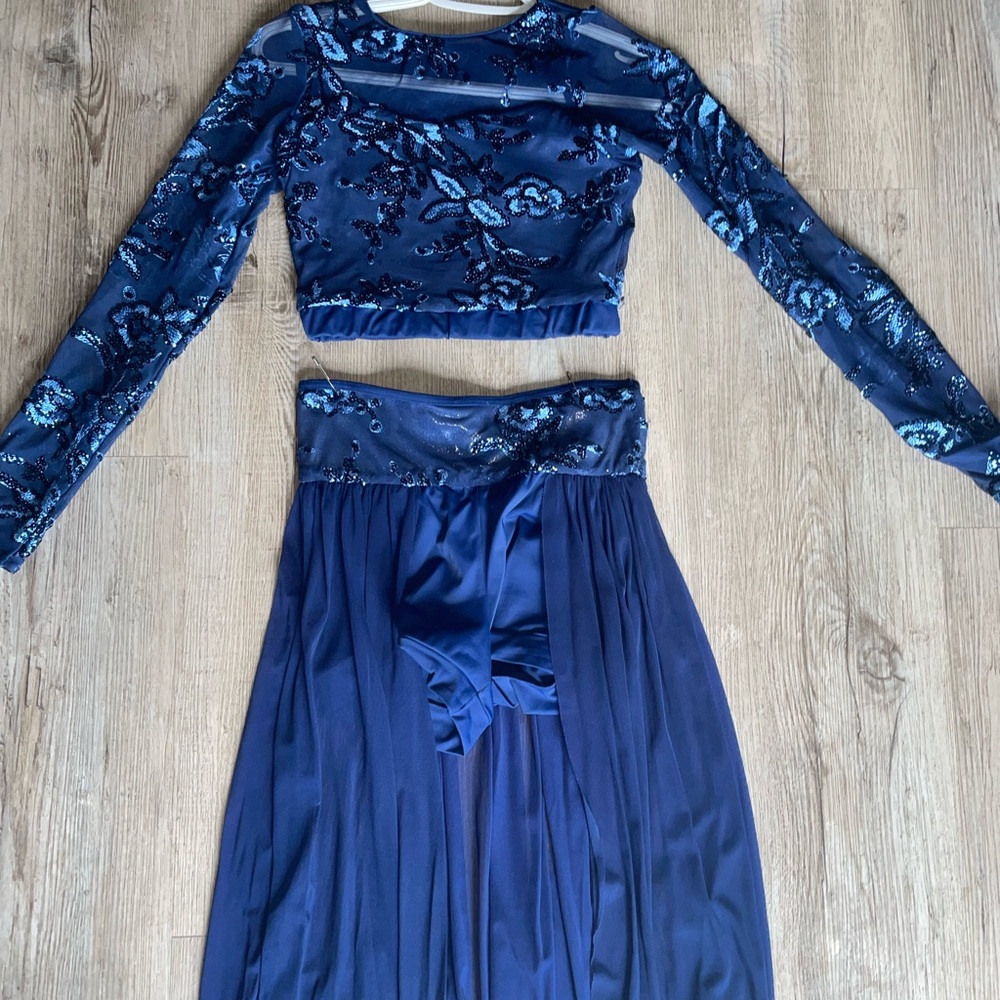 Elegant Navy Blue Sequin Skirt Set